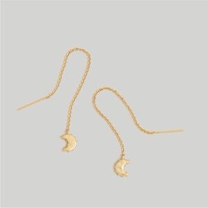 Gold Crescent dotted Moon Earrings threader chain